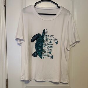 SHEIN White Tee with Blue Ocean Graphic